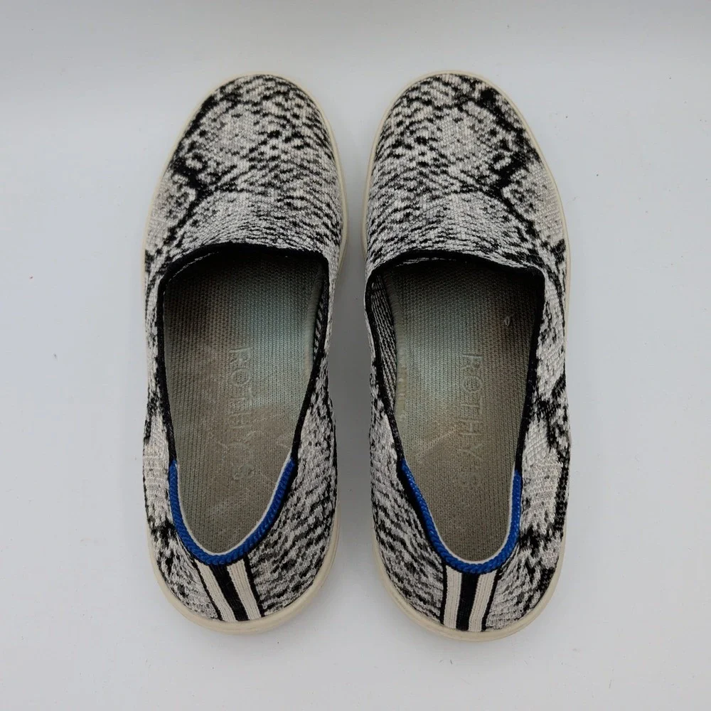 Rothys The Sneaker Womens 8 Python Snakeskin Grey Black Slip On Flat Shoes